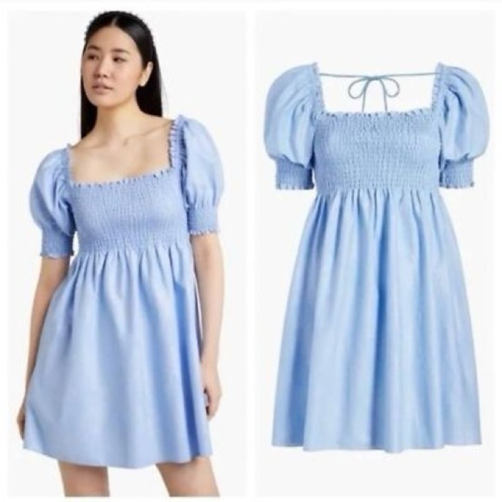 Hill House‎ Athena Nap Dress Light Blue Glitter Check Smocked